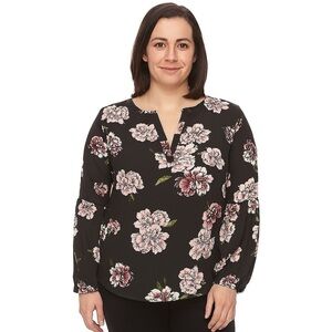 Loft Black & Pink Floral Top Size XSP